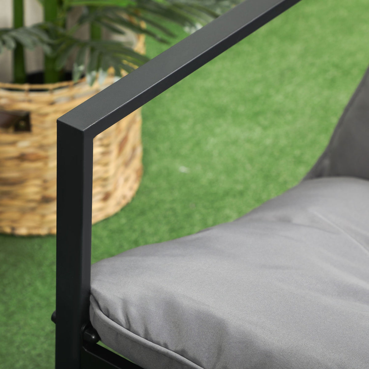 Balcony Furniture With Seat Cushions, Garden Lounge Set, Double Sofa, 2 Armchairs, Coffee Table, Grey+Black