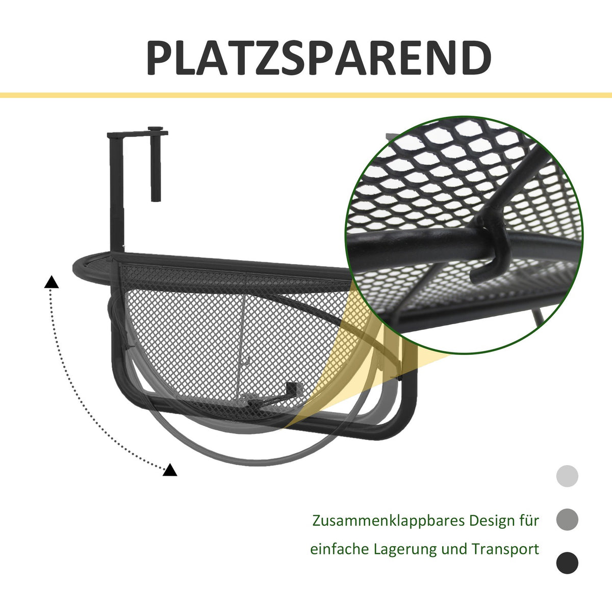 Balcony Hanging Table Height-Adjustable Half-Round Metal Ø30Cm