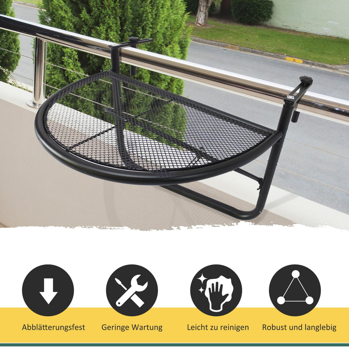Balcony Hanging Table Height-Adjustable Half-Round Metal Ø30Cm