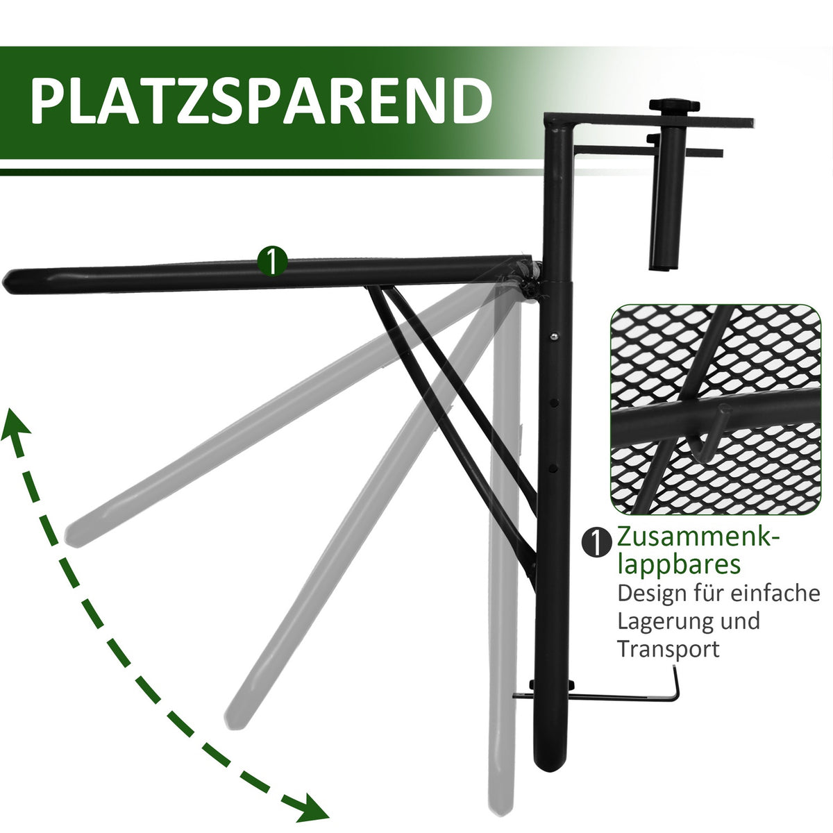 Balcony Hanging Table Height Adjustable Square Metal Black L60Xw56.5Xh45Cm