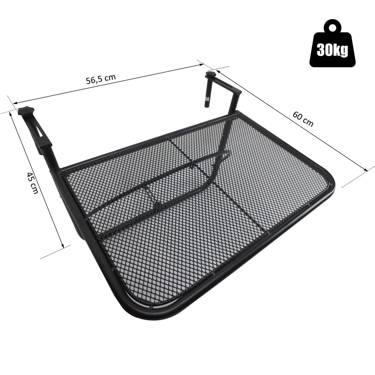 Balcony Hanging Table Height Adjustable Square Metal Black L60Xw56.5Xh45Cm