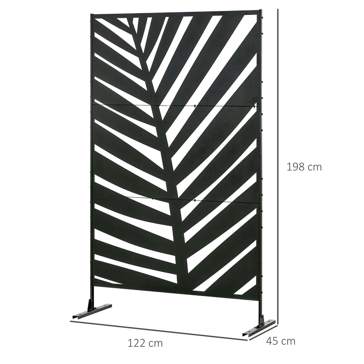 Balcony Privacy Screen Room Divider With Banana Leaf Pattern, 122X198Cm, Steel Black, For Garden & Patio