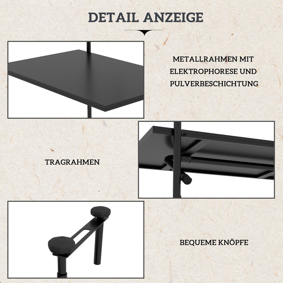 Balcony Table For Hanging, Folding Hanging Table, 3-Way Height Adjustable, Up To 15 Kg, 62X60 Cm, Black