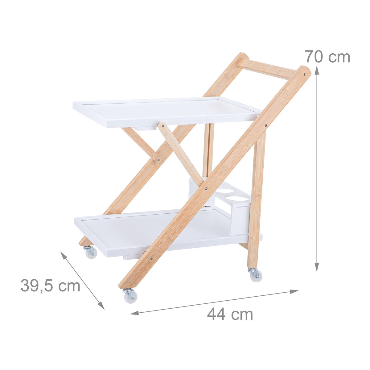 Bamboo 2-Tier Serving Trolley with Bottle Holder