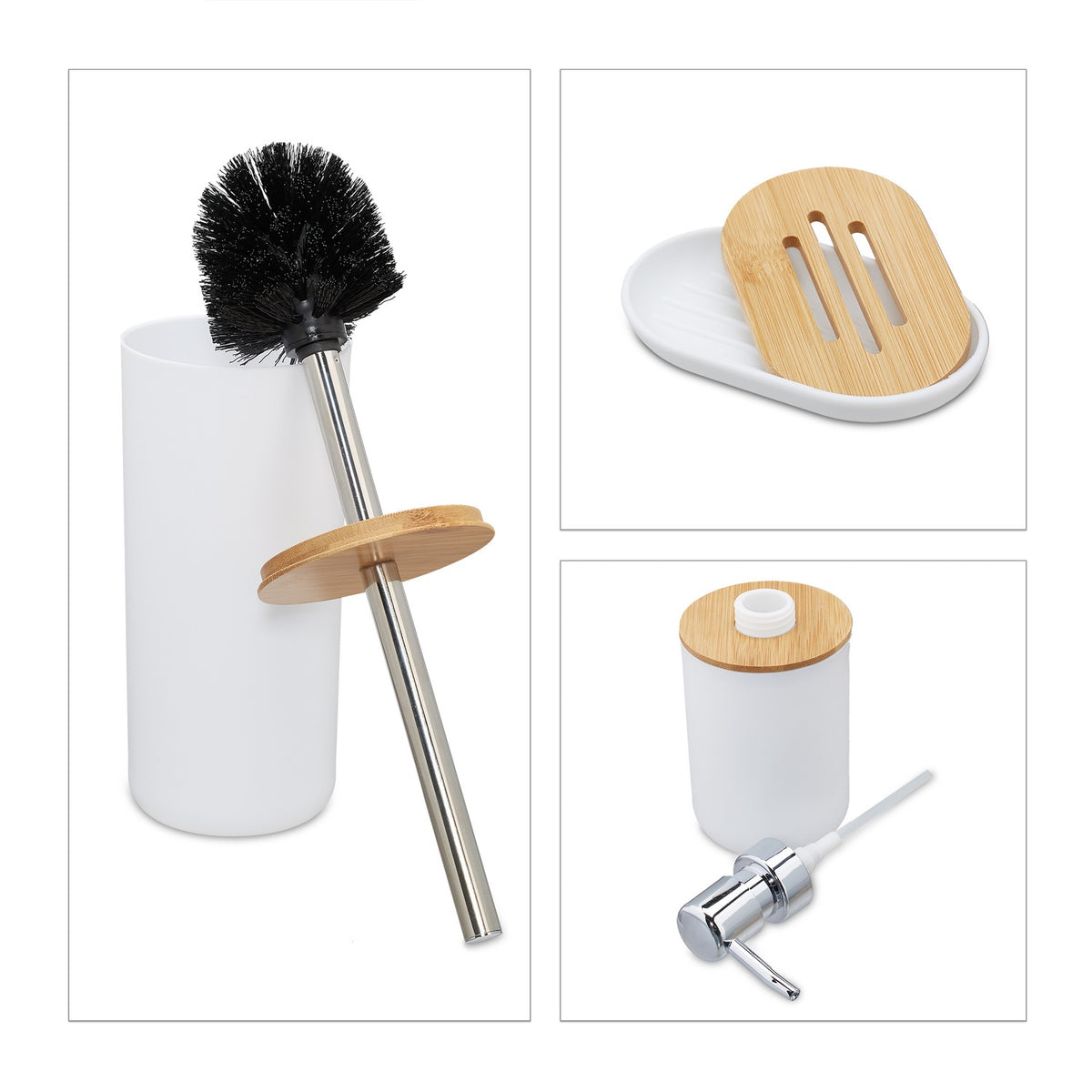 Bamboo Bathroom Accessories 6x Set