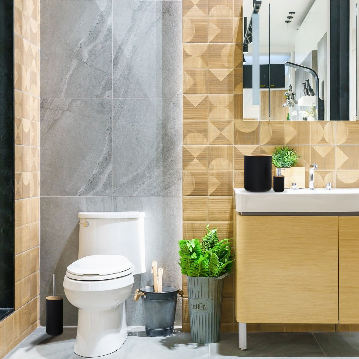 Bamboo Bathroom Accessories 6x Set