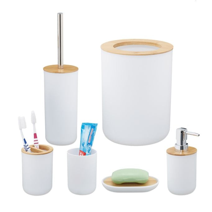 Bamboo Bathroom Accessories 6x Set