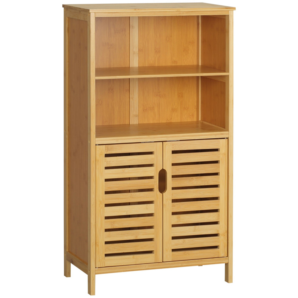 Bamboo Bathroom Cabinet Base Cabinet With Slatted Doors, Anti-Tip, Country Style, Multi-Purpose Cabinet