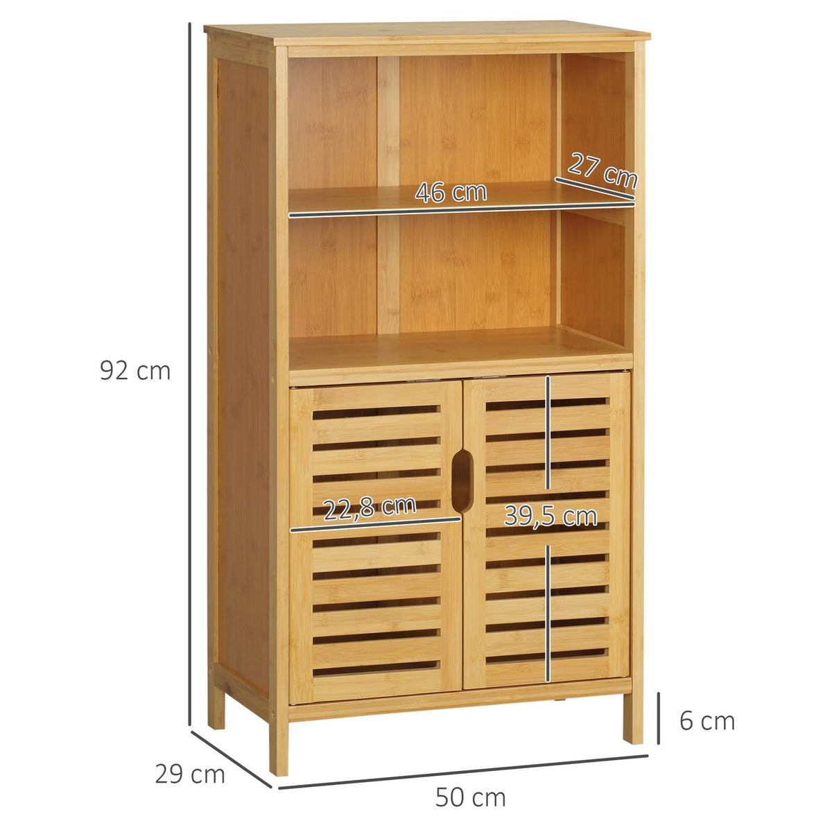 Bamboo Bathroom Cabinet Base Cabinet With Slatted Doors, Anti-Tip, Country Style, Multi-Purpose Cabinet