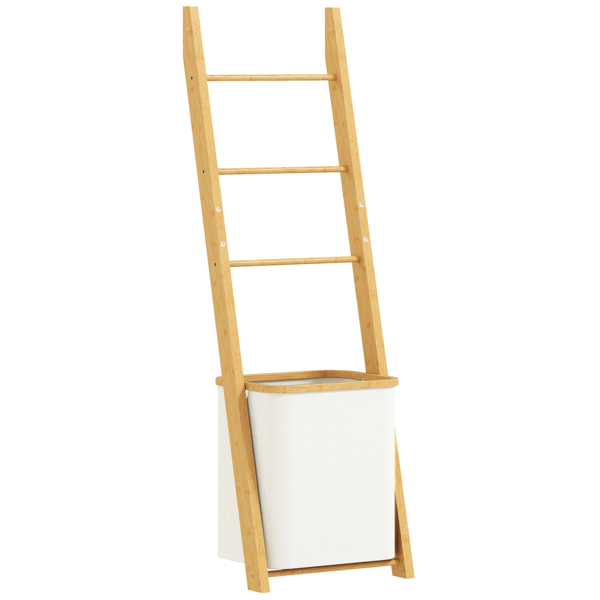 Bamboo Bathroom Shelf with 3 Towel Bars & 48L Laundry Basket