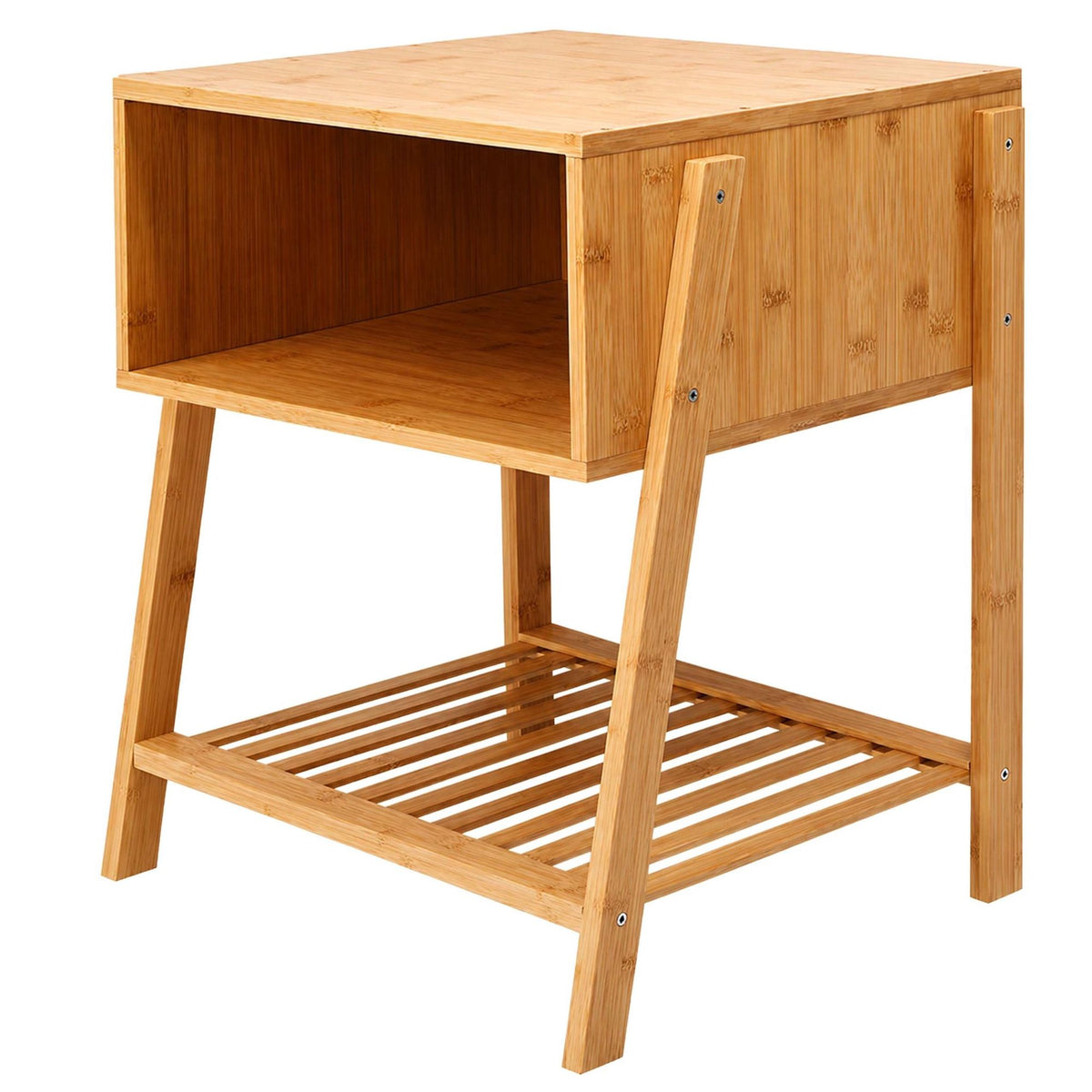 Bamboo Bedside Table with 3 Shelves, Natural Finish