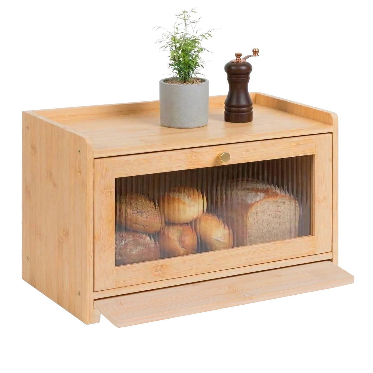 Bamboo Bread Bin with Cutting Board and Storage Shelf