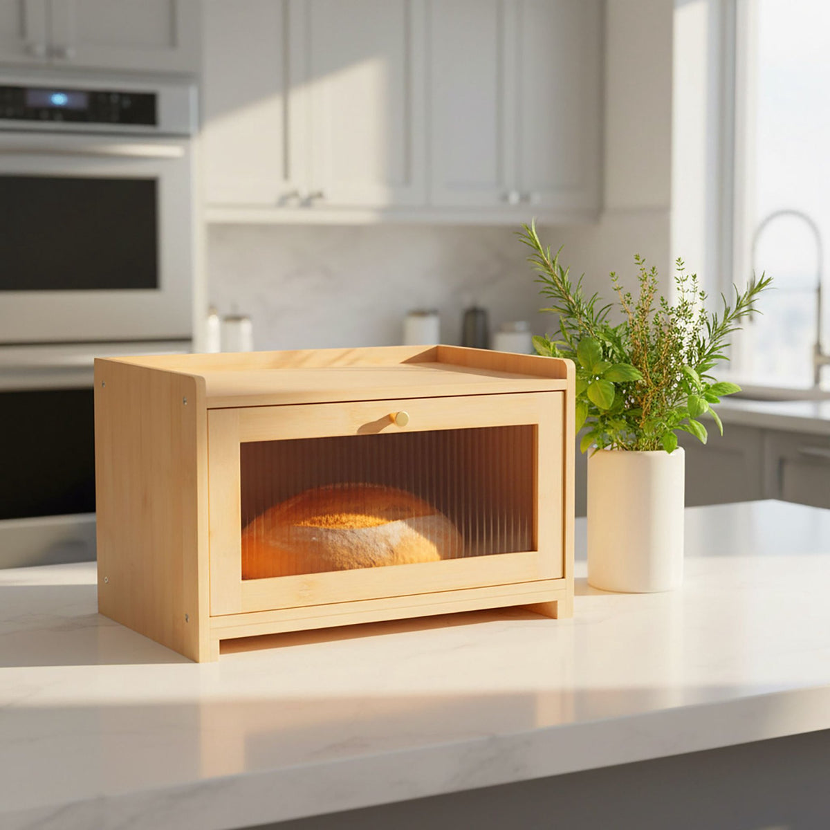 Bamboo Bread Bin with Cutting Board and Storage Shelf
