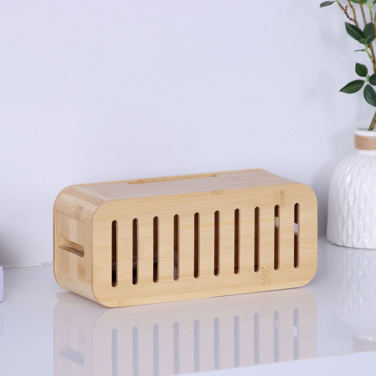 Bamboo Cable Box with Phone Holder – Organize & Charge
