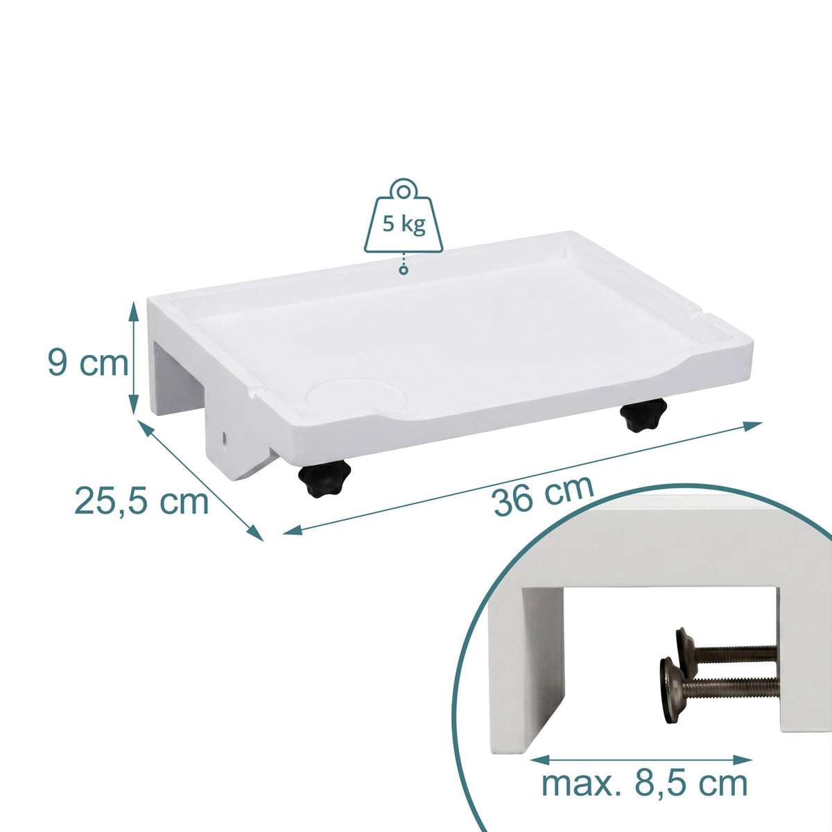 Bamboo Clamp-On Bedside Shelf with Cup Holder – White