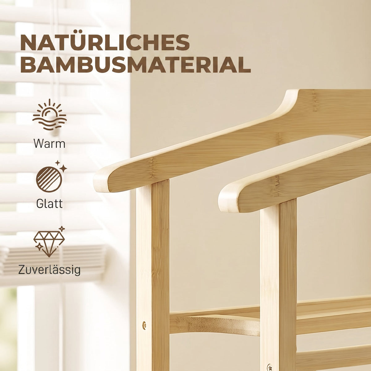 Bamboo Clothes Rack with Wheels, Compact Oak Finish
