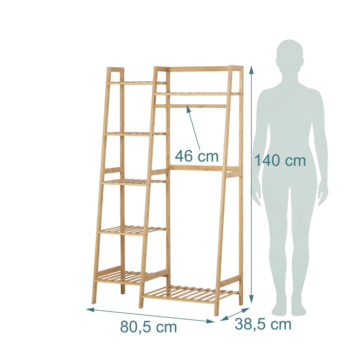 Bamboo Coat Rack with 7 Shelves, Natural Finish