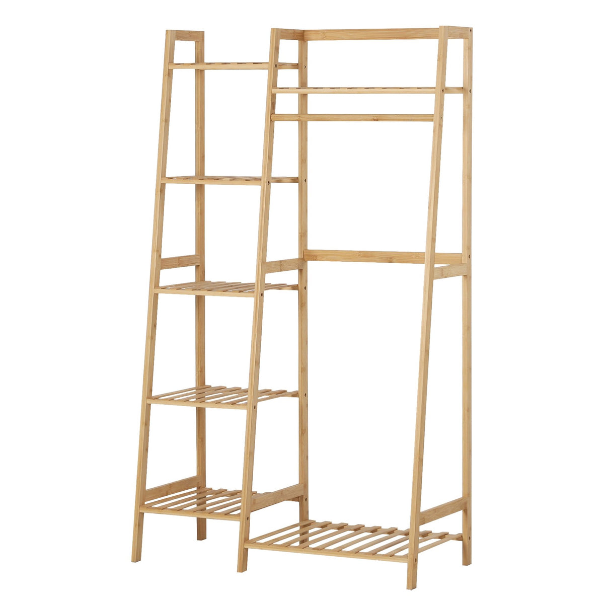 Bamboo Coat Rack with 7 Shelves, Natural Finish