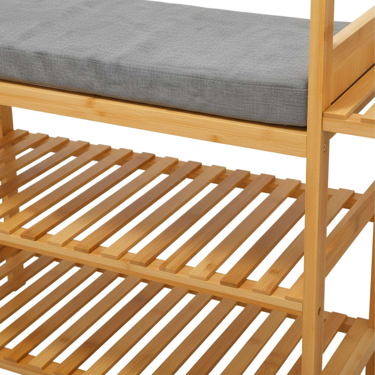 Bamboo Coat Rack with Bench, Hooks, and Shelves
