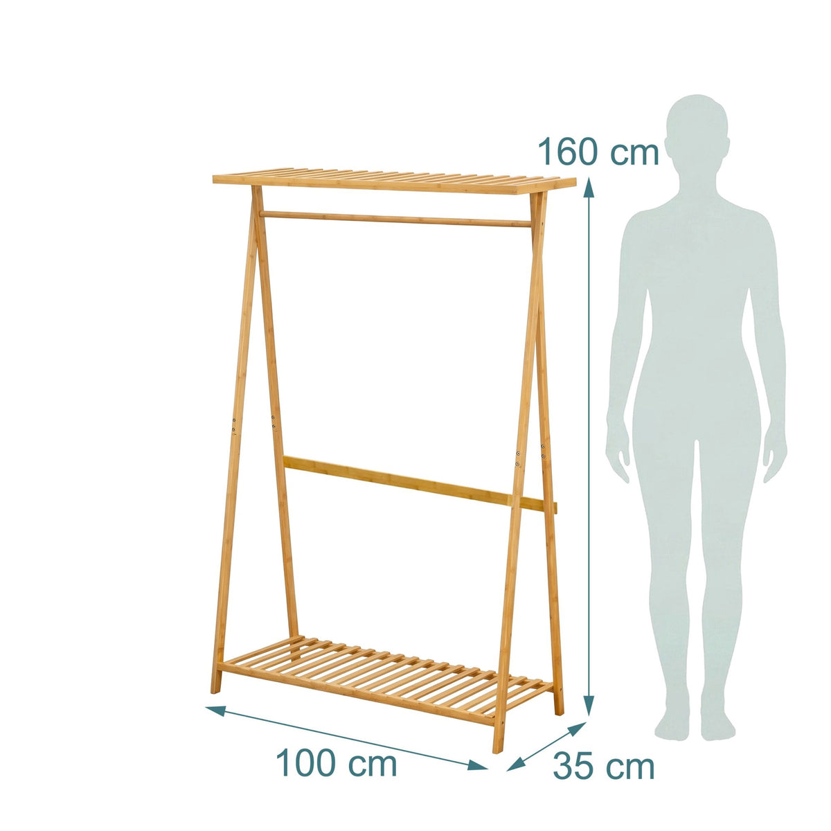 Bamboo Coat Rack with Shelves, Natural Finish