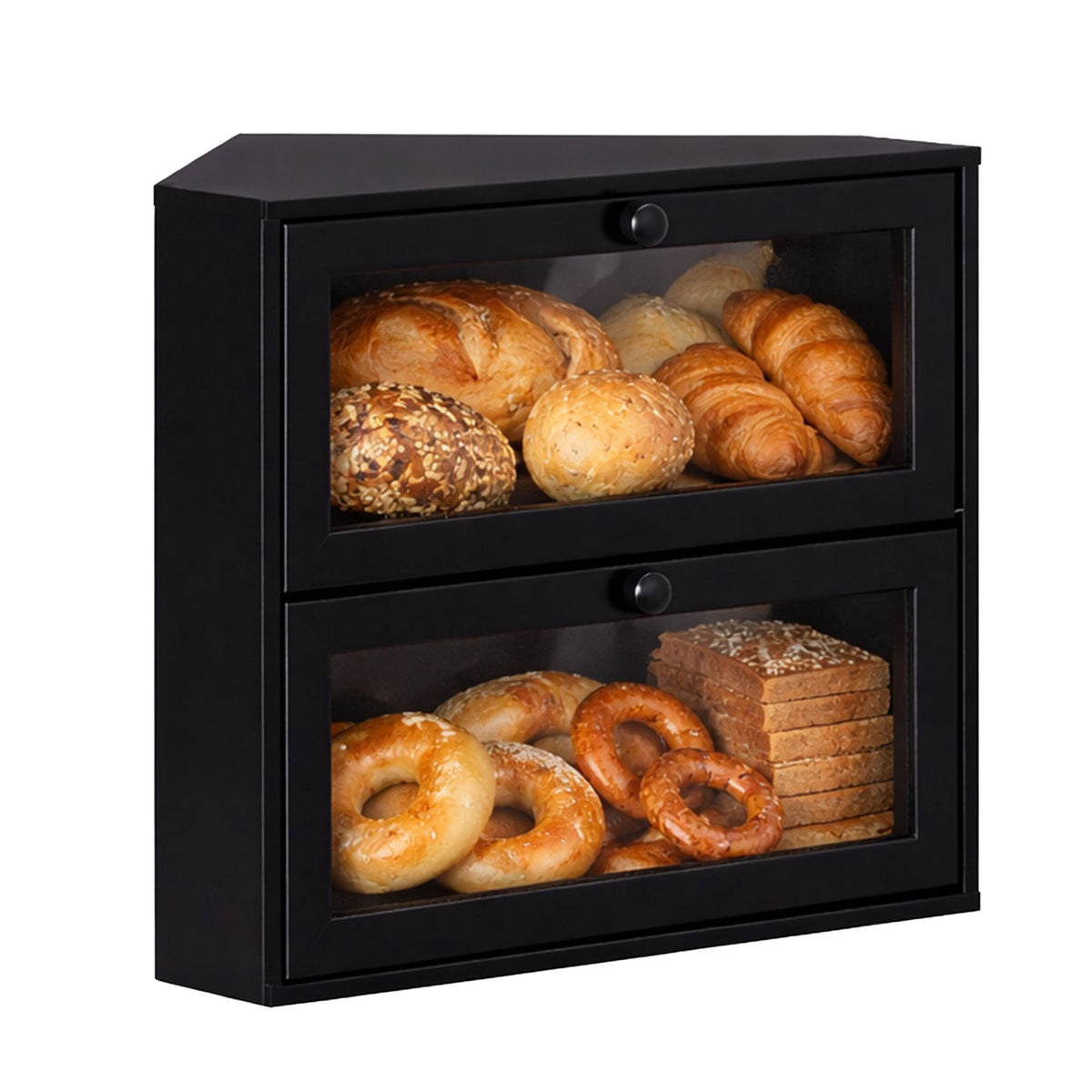 Bamboo Corner Bread Bin, 2-Tier, Space-Saving Design