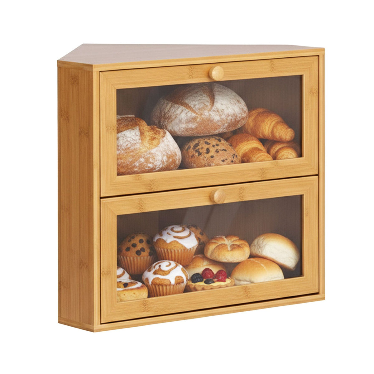 Bamboo Corner Bread Bin, 2-Tier Storage