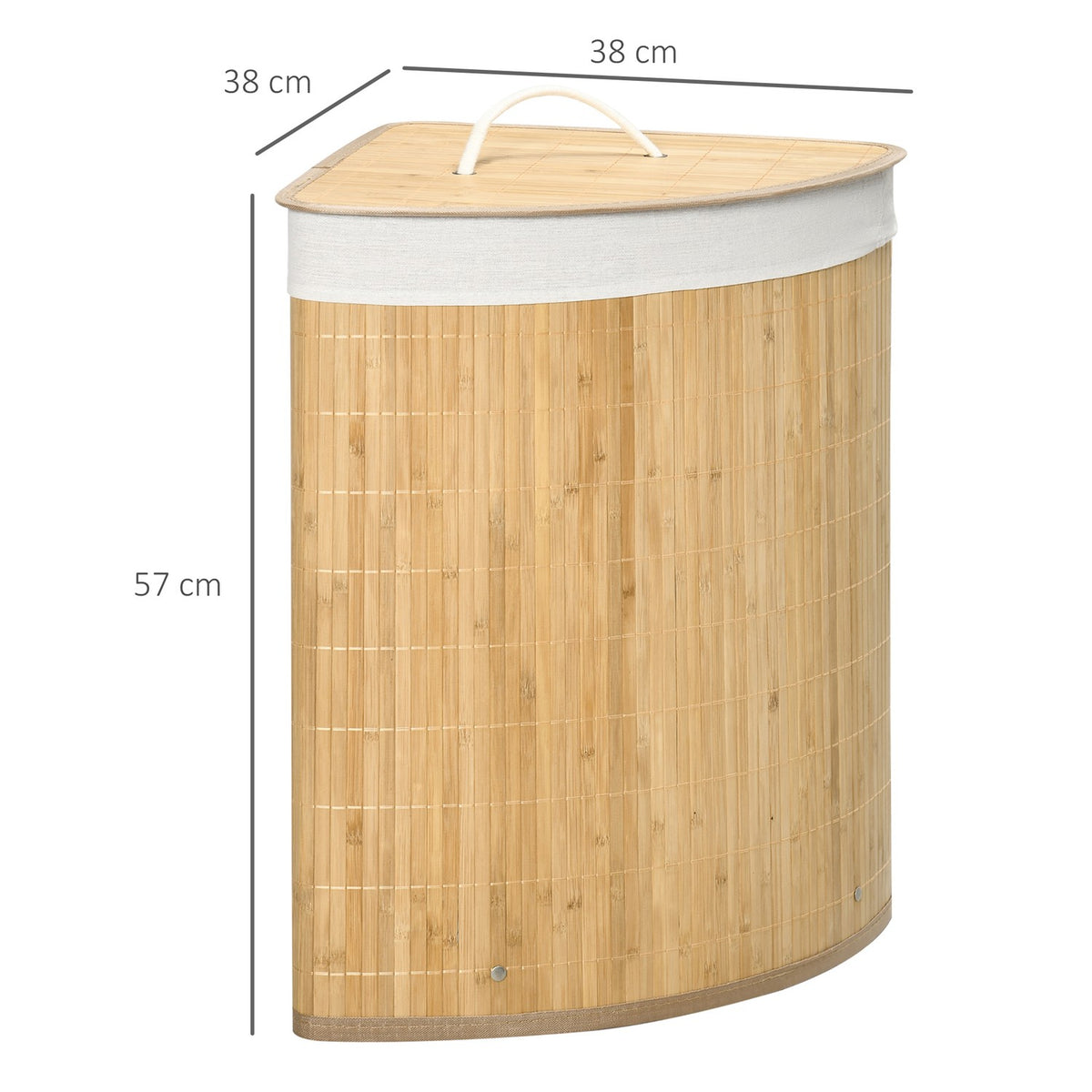 Bamboo Corner Laundry Basket 55L with Lid and Removable Bag 38 x 38 x 57 cm Natural Wood and White