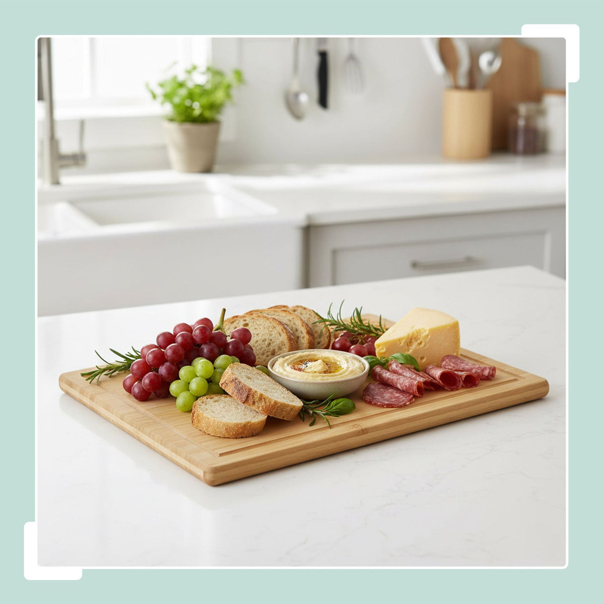 Bamboo Cutting Board with Juice Groove, Non-Slip Feet