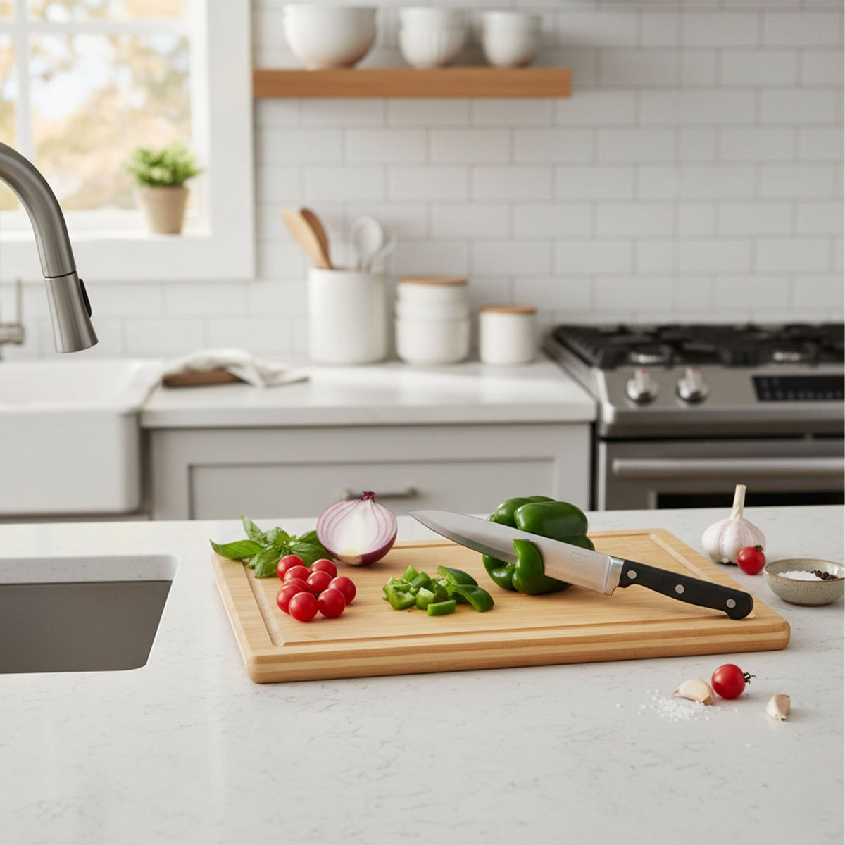 Bamboo Cutting Board with Juice Groove and Non-Slip Feet