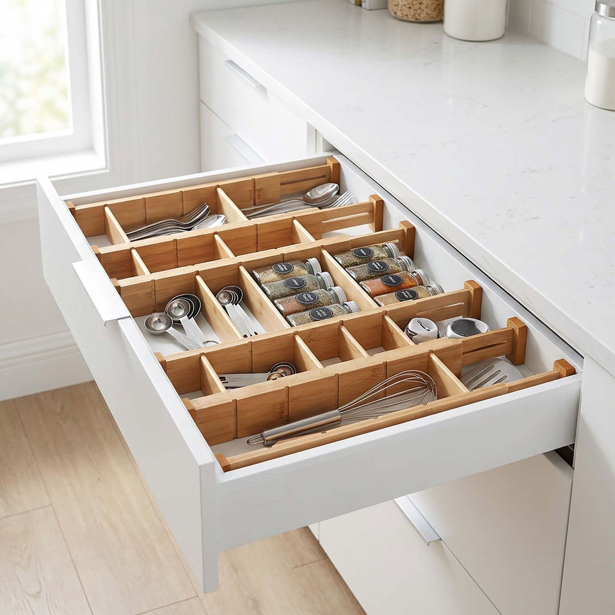 Bamboo Drawer Dividers, 22-Piece Adjustable Set