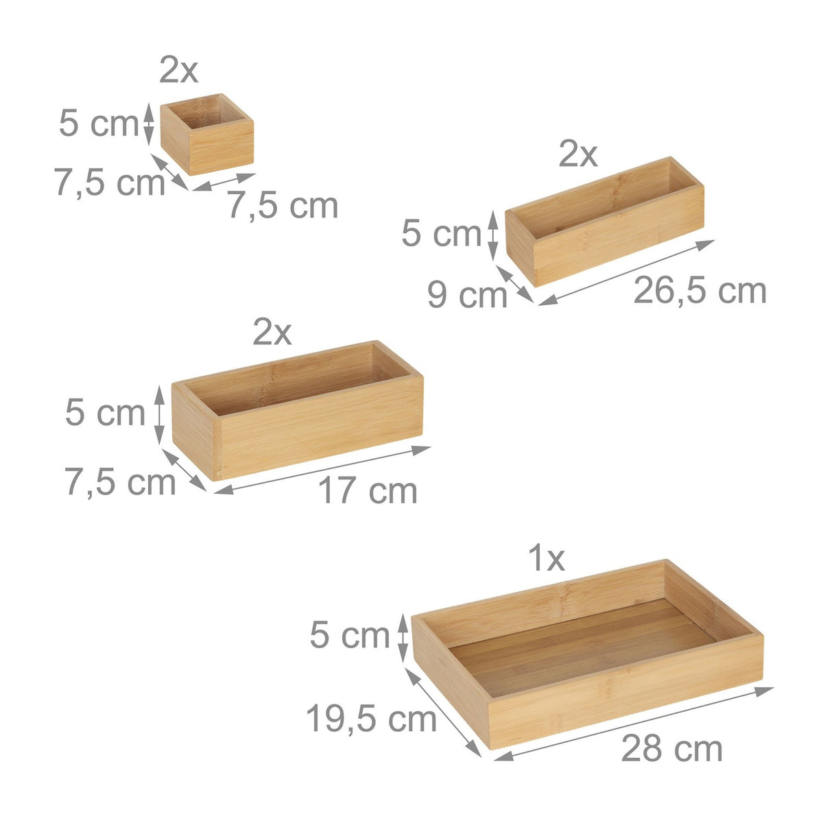Bamboo Drawer Organizer Set, 7-Piece, Multi-Size