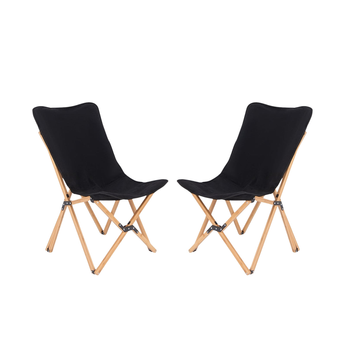 Bamboo Folding Chairs, 2-Pack, Canvas, 150kg Capacity