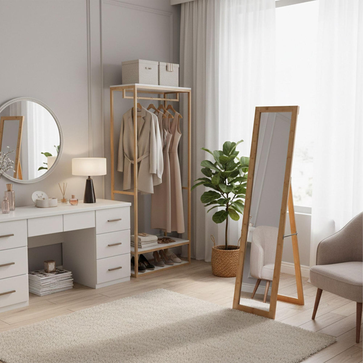 Bamboo Framed Full-Length Mirror – Wall & Floor Use