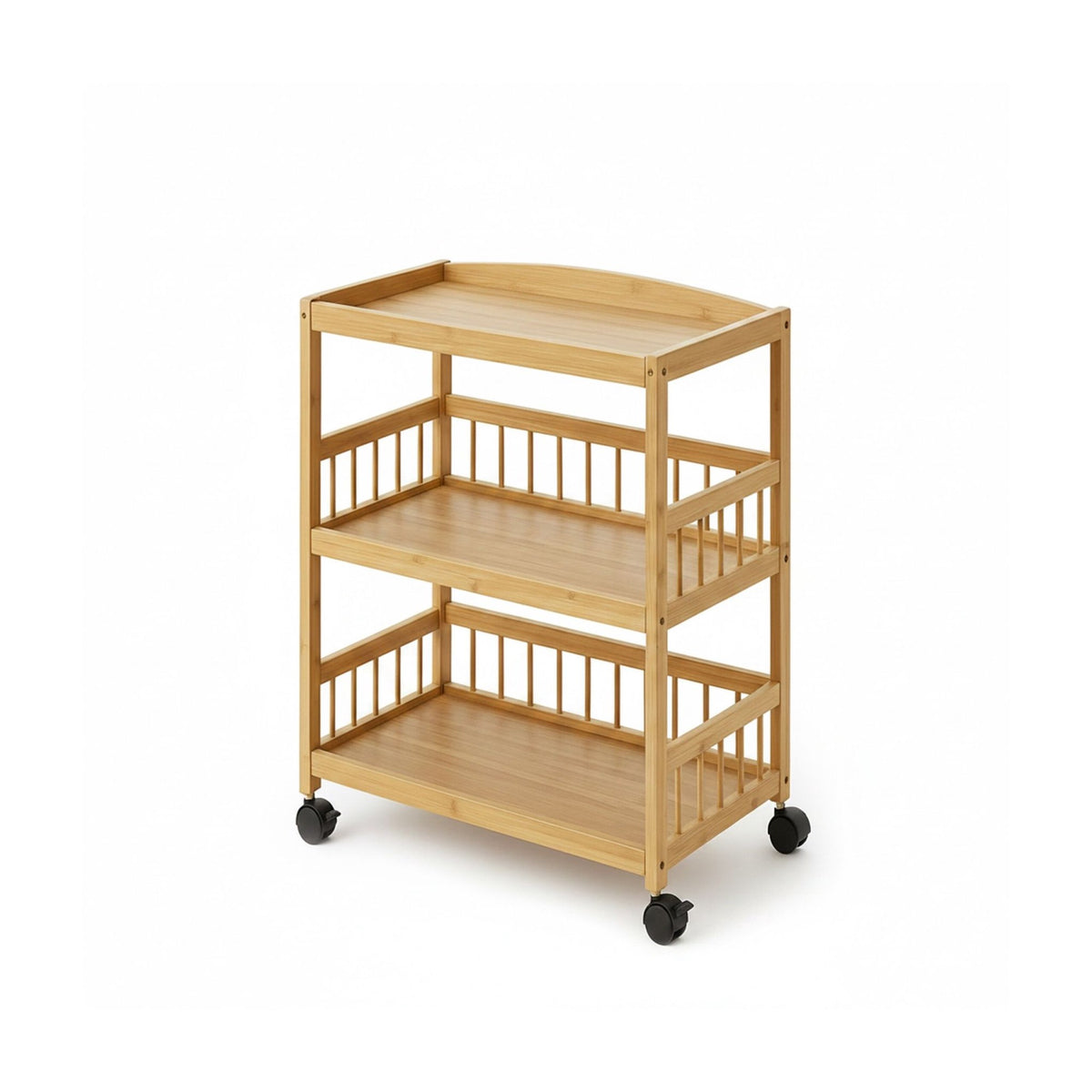 Bamboo Kitchen Cart, 3-Shelf Slim Rolling Trolley