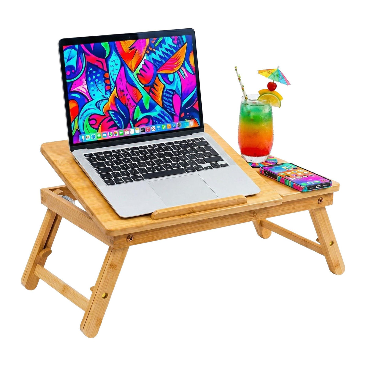 Bamboo Laptop Stand with Adjustable Height and Ventilation