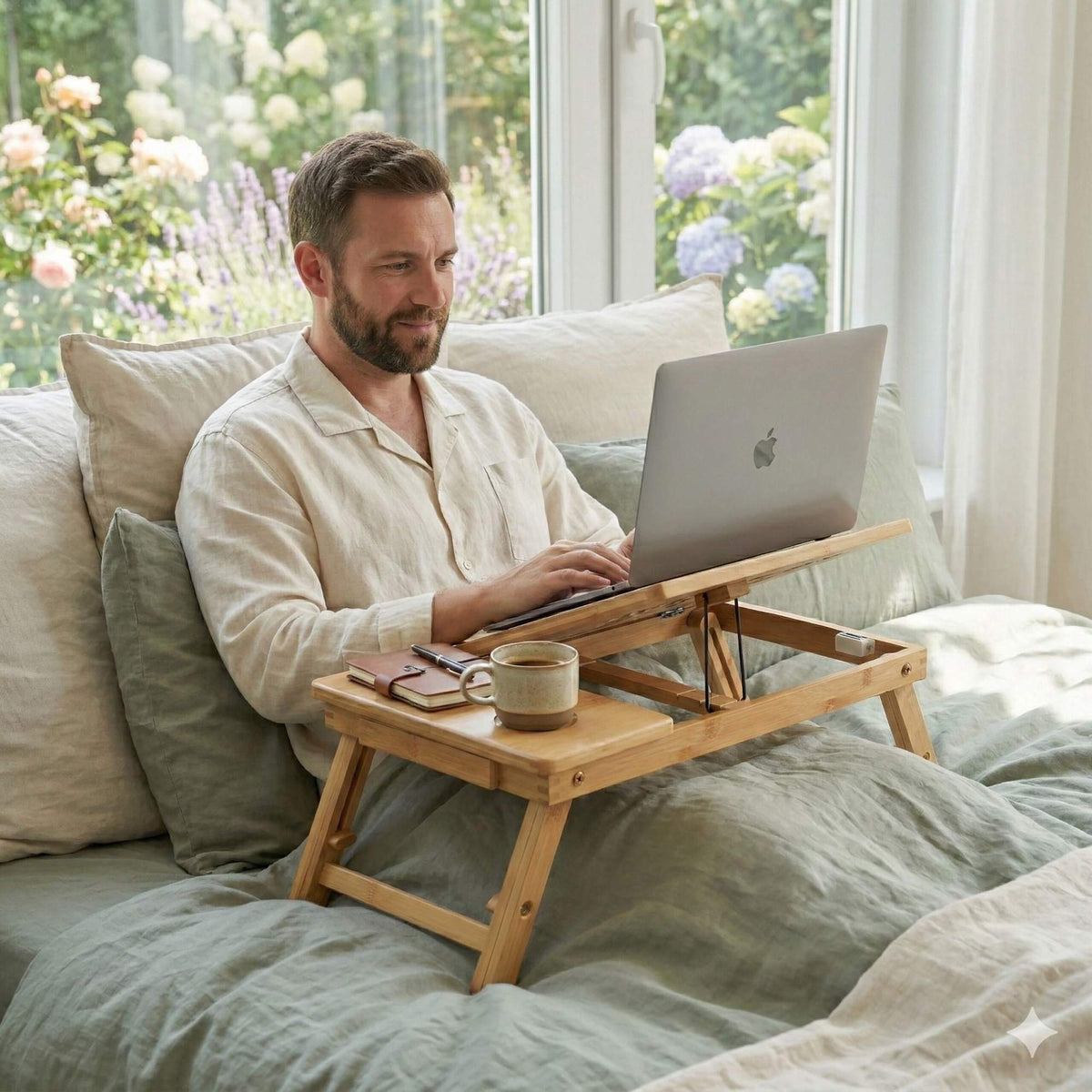 Bamboo Laptop Stand with Adjustable Height and Ventilation