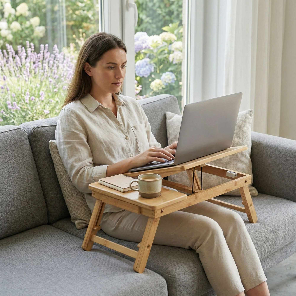Bamboo Laptop Stand with Adjustable Height and Ventilation