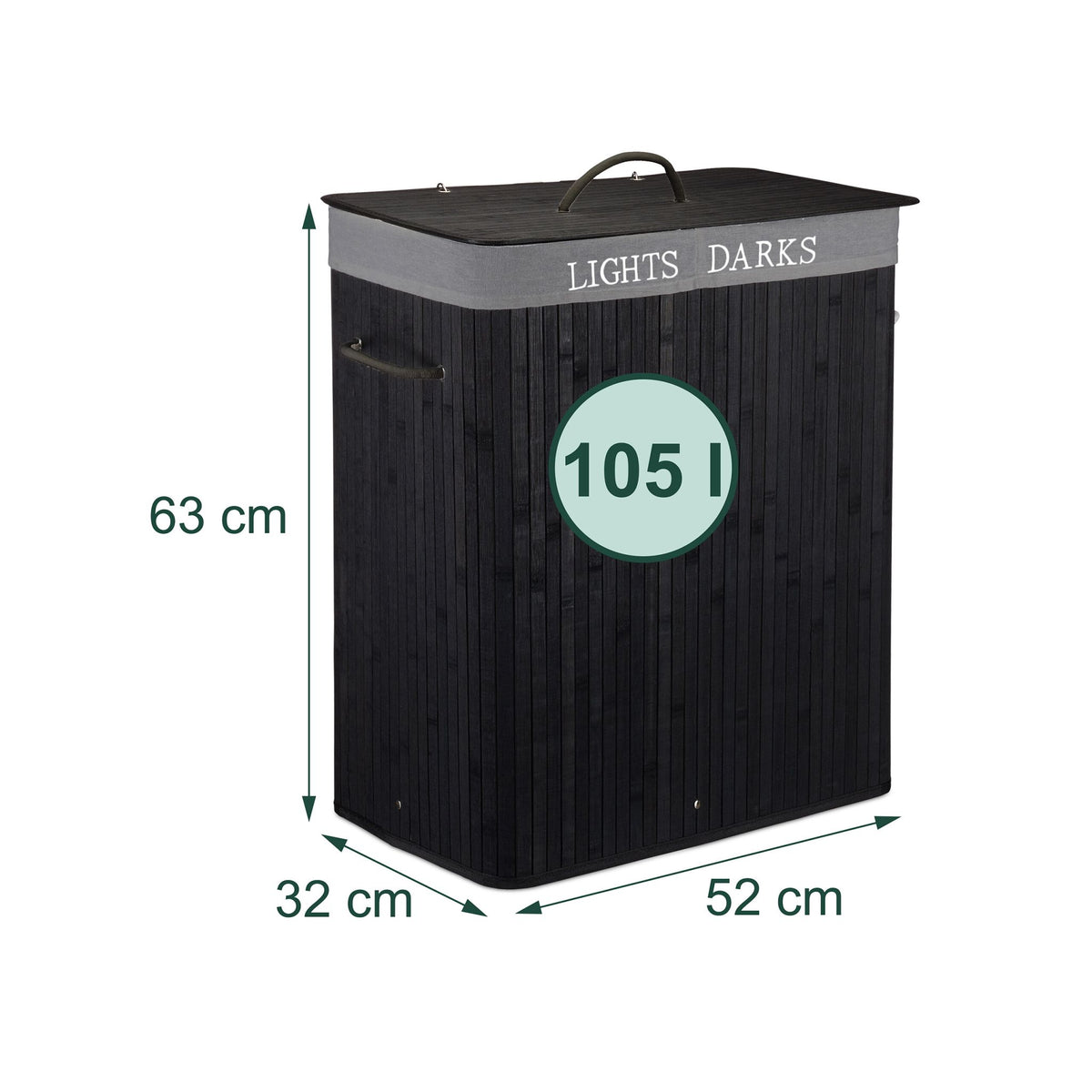 Bamboo Laundry Basket, 2-Section Hamper with Lid
