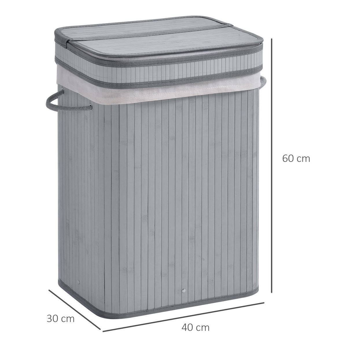 Bamboo Laundry Basket Slim with Lid 70 L Laundry Hamper with Handles, Removable Laundry Bag, Laundry Baskets for Laundry Room Bedroom Bathroom Gray