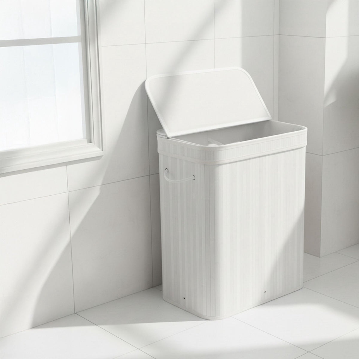Bamboo Laundry Bin With Lid, Removable Washable Bag