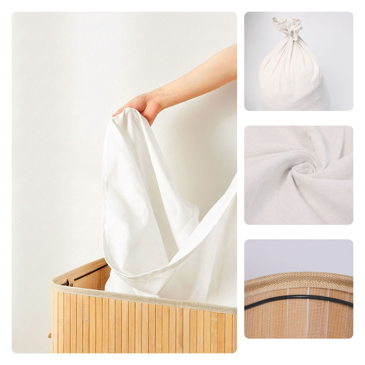 Bamboo Laundry Bin with Lid, Large, 72L Capacity