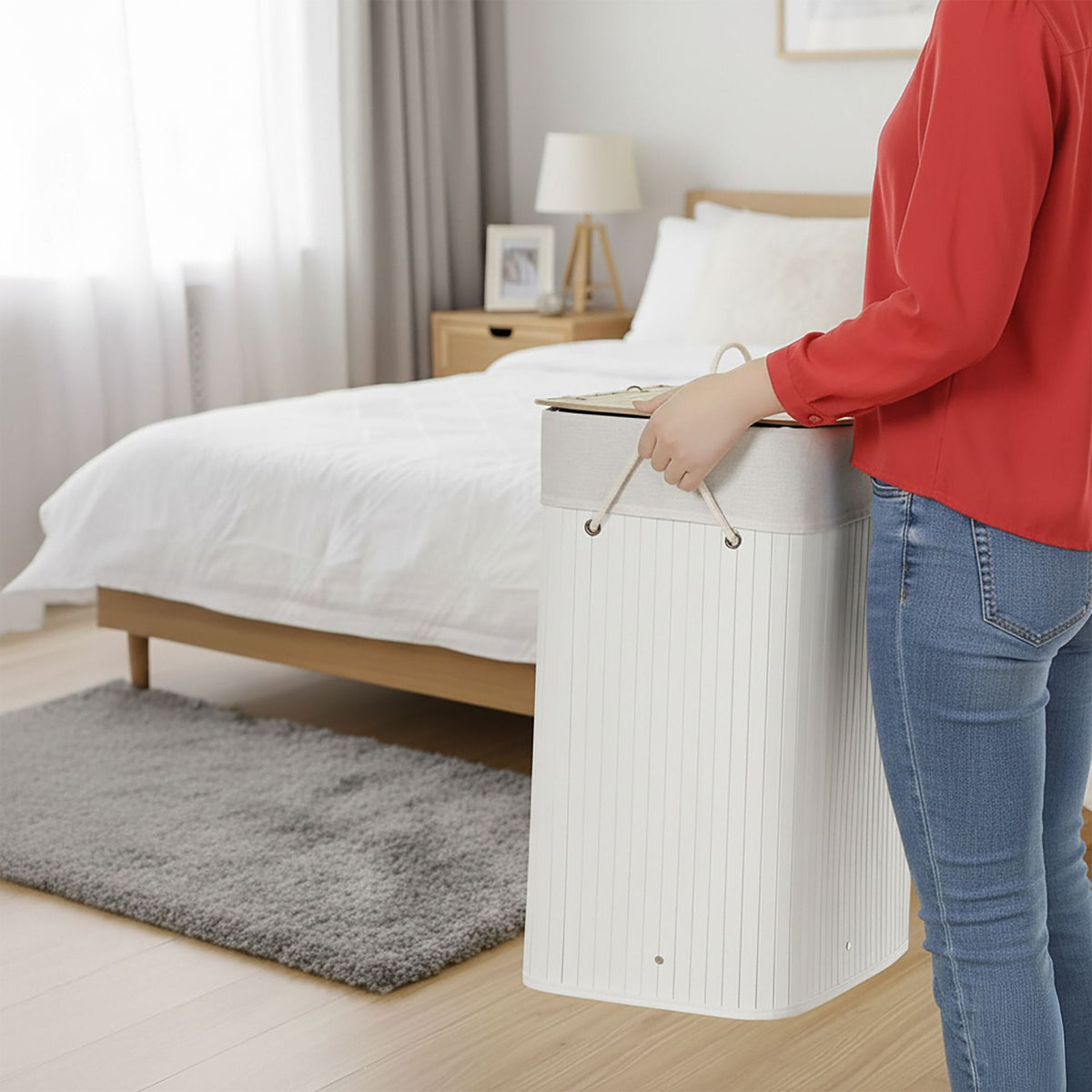 Bamboo Laundry Bin with Lid and Removable Bag