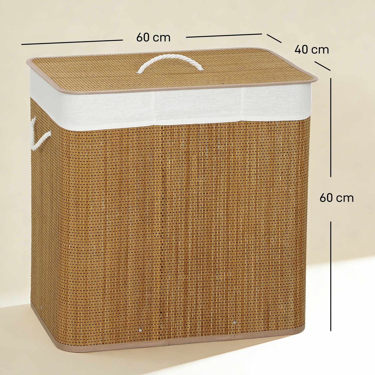 Bamboo Laundry Hamper With Lid, 3 Compartments, 144L