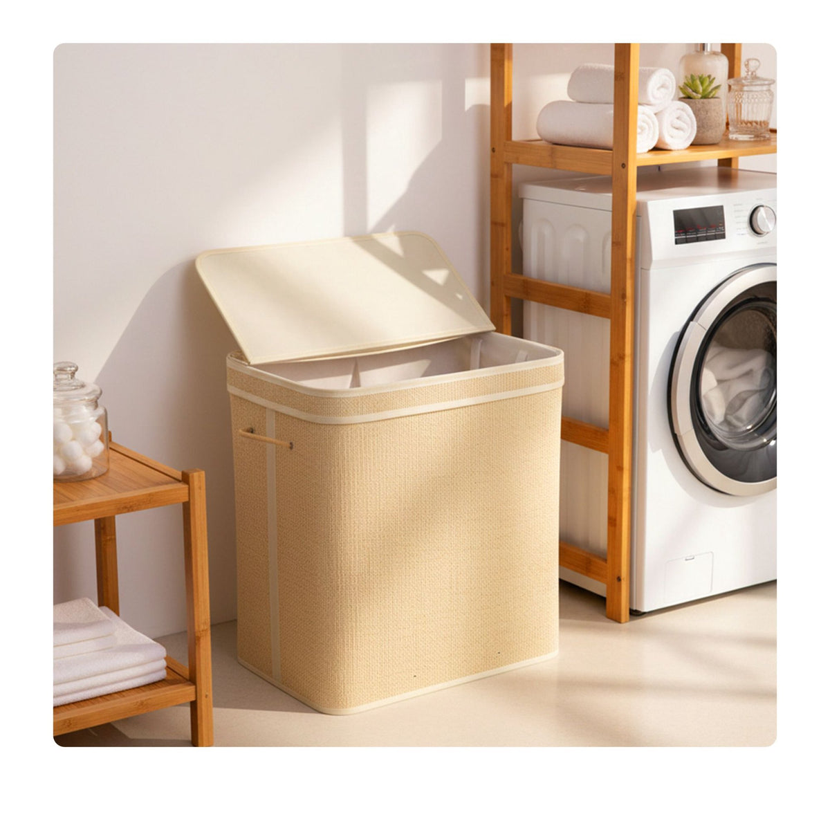 Bamboo Laundry Hamper With Lid, Removable Washable Liner
