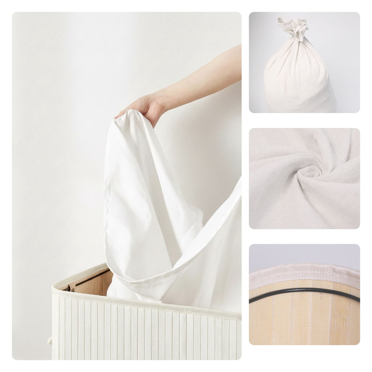Bamboo Laundry Hamper With Lid, Washable Liner