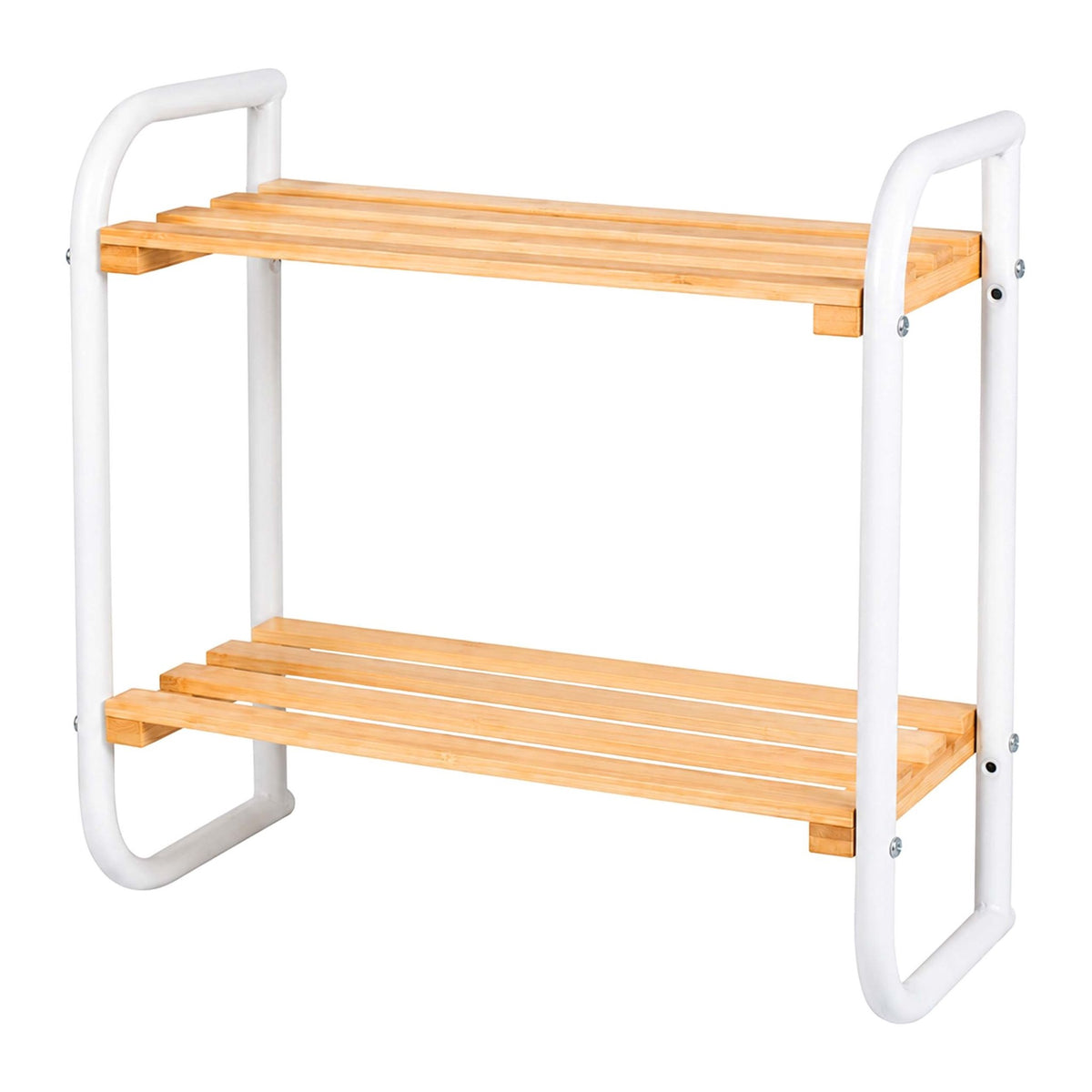 Bamboo & Metal Storage Shelf – Compact, 2-Tier Design