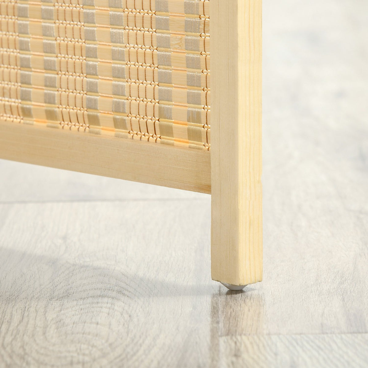Bamboo Room Divider with 2 Shelves, Foldable, Natural