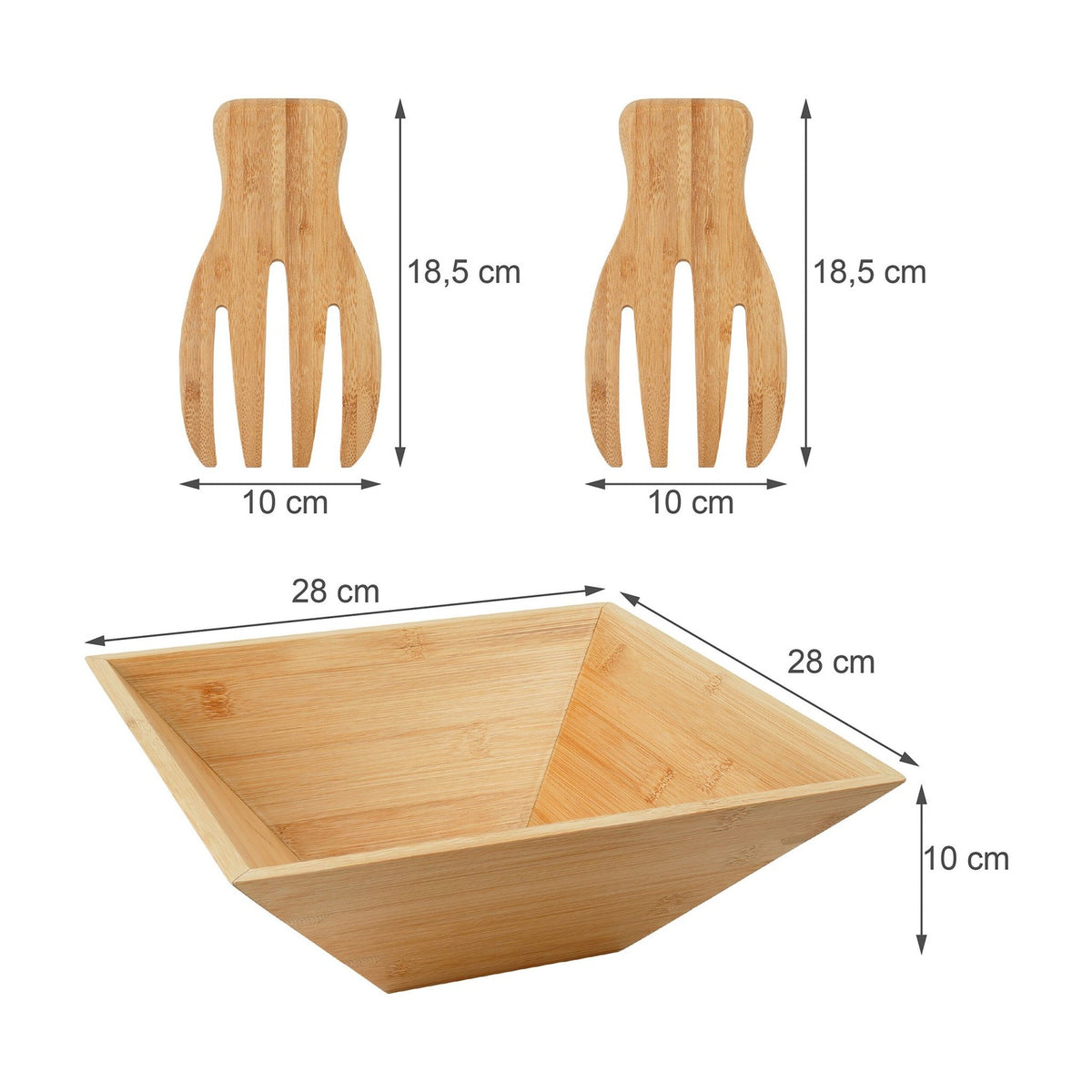 Bamboo Salad Bowl with Serving Forks, Square Design