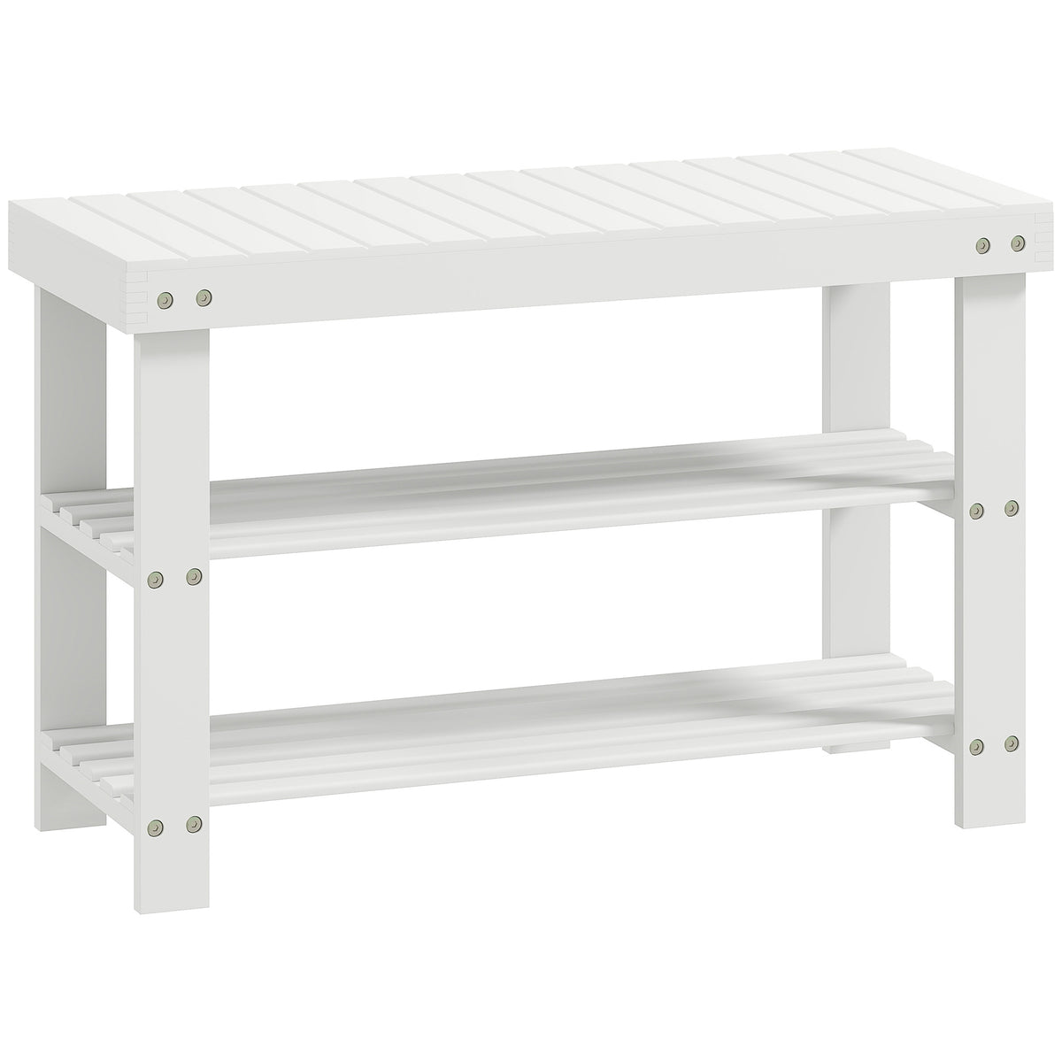 Bamboo Shoe Bench with Storage, 2 Shelves, 70x28x45 cm, White