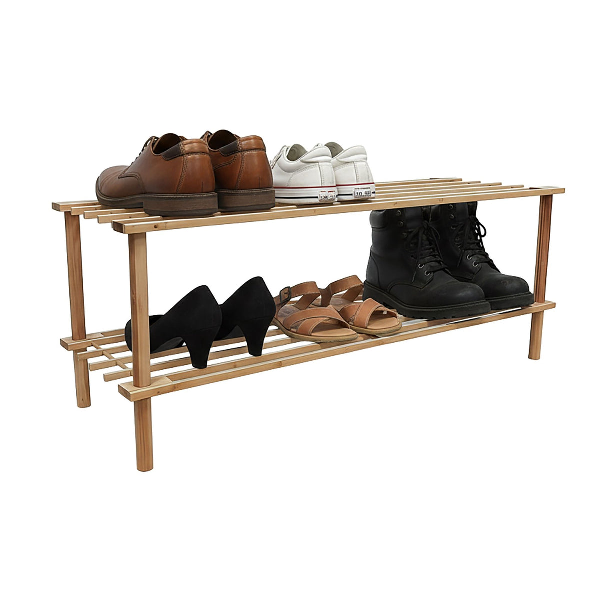 Bamboo Shoe Rack, Space-Saving, Holds 9 Pairs